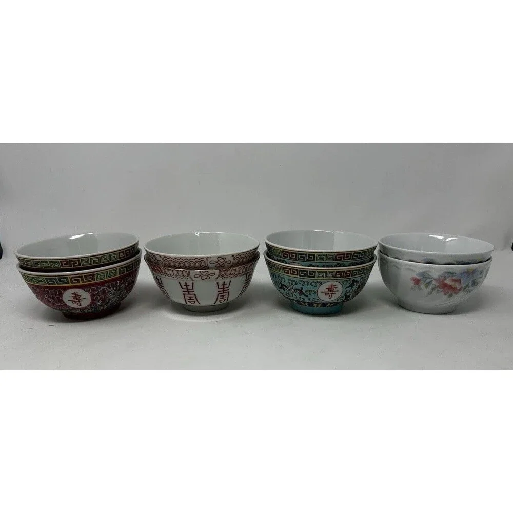 Chinese Porcelain Rice/Soup Bowls Lot of 8 - Jingdezhen Famille Rose & More